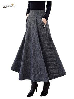 Women's High Waisted A-Line Pleated Maxi Long Plaid Skirt